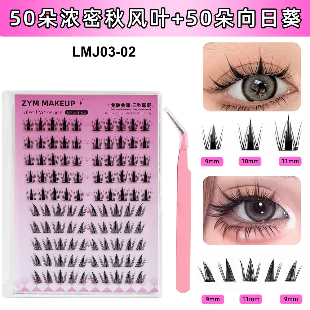 Customized* qingdao pingdu glue-free false eyelashes nature self-adhesive mixed large-capacity fox false eyelashes single cluster wholesale