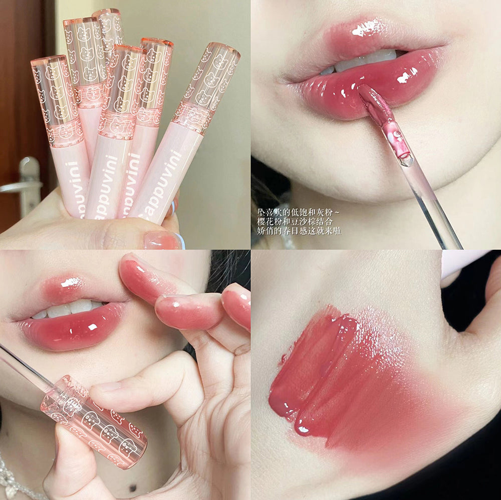 Kapavini bubble bear lip glaze for women mirror water glossy pouty lips moisturizing glass lip whitening lipstick