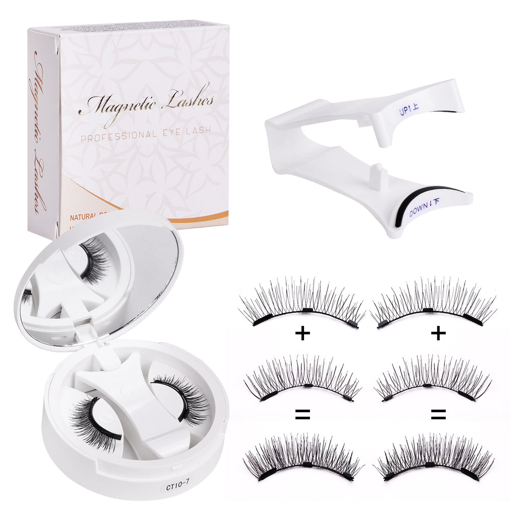 Pingdu magnetic false eyelashes all-in-one box cross-border fashion thick 2 pairs black stem eyelash curler set factory wholesale