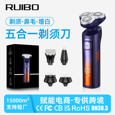 5-in-1 rotary shaver with 3-blade heads, men's electric shaver, full body washable, usb rechargeable beard trimmer