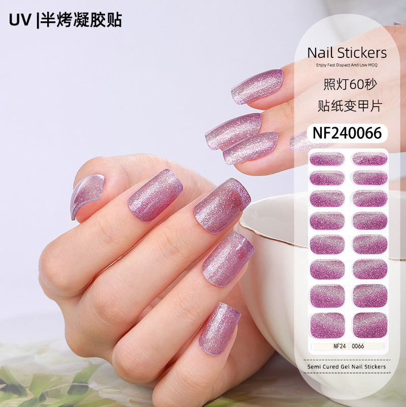 Zhengxiang custom gel nail art stickers french bronzing uv phototherapy semi-cured nail stickers ice transparent nail art stickers wholesale