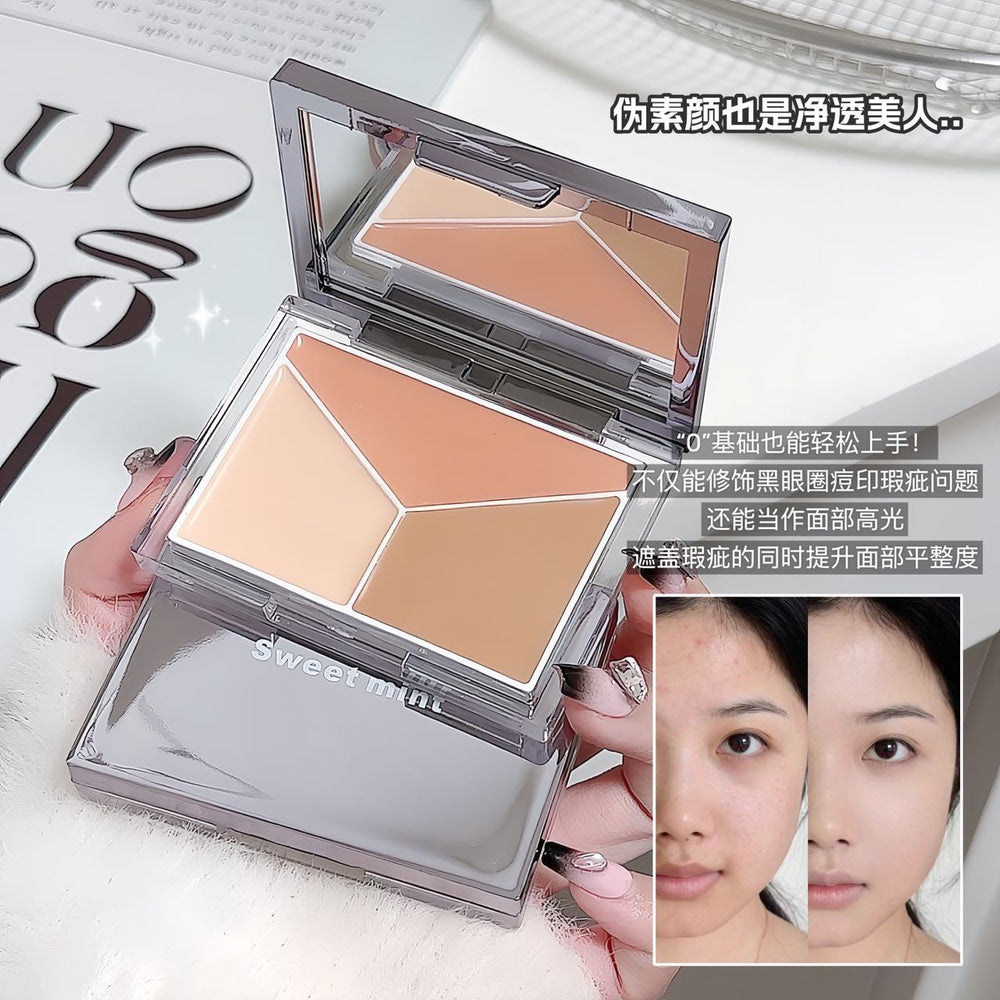 Sweet mint three-color elf concealer palette covers dark circles, tear trough spots, acne marks, contouring and brightening comprehensive palette