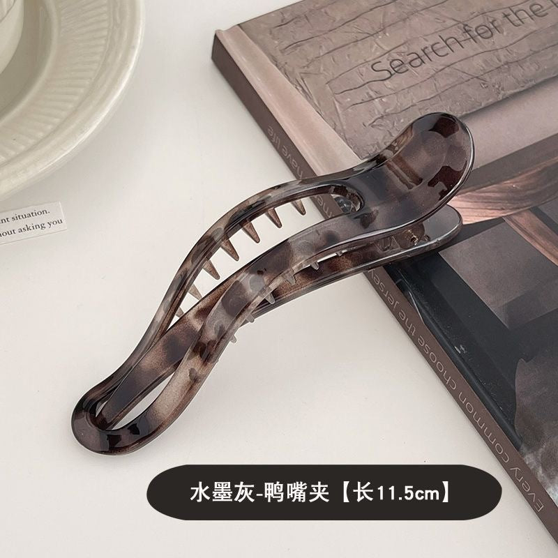 Retro leopard print hair clip for women 2025 new arrival duckbill clip large oval multi-tooth horizontal clip half-tied hair ponytail clip headwear