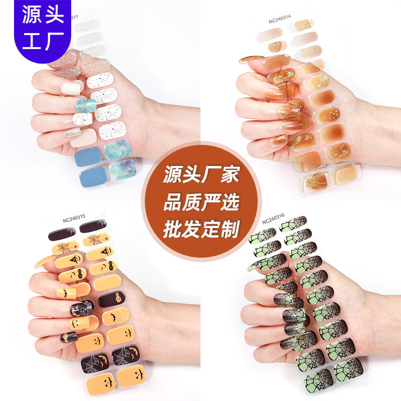 Zhengxiang custom gel nail art stickers - halloween, cross-border, us & european style, uv light semi-cured nail stickers, hot stamping wholesale