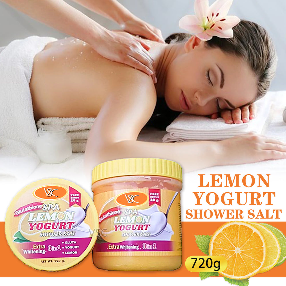 lemon yogurt scrub bath salt - exfoliates, brightens, moisturizes, deep cleansing scrub & body wash 720g