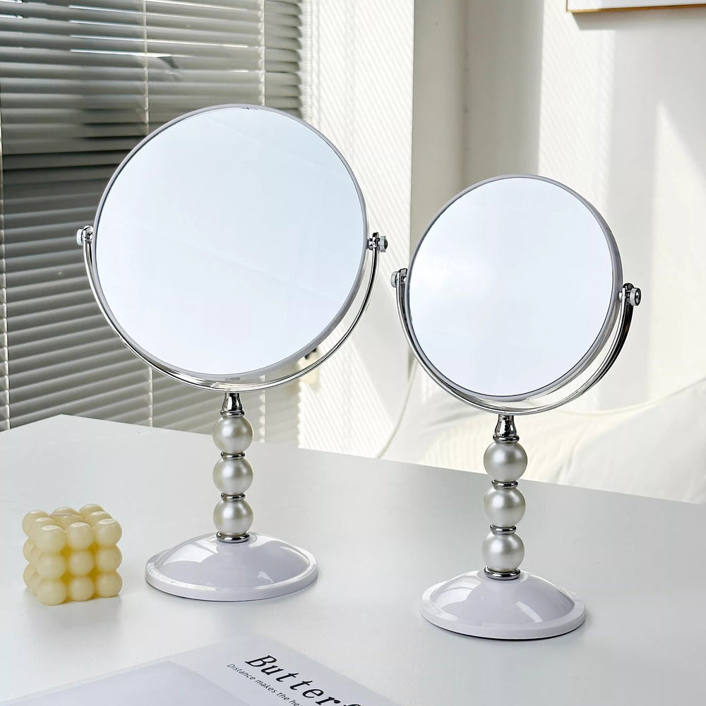 Luxury double-sided vanity mirror with pearl accents - elegant desktop makeup mirror for women, european style, magnifying, high-definition princess mirror