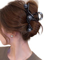 Korean style elegant beaded hair clip - vintage coffee brown, high-end back of head claw clip, chic shark clip hair accessory