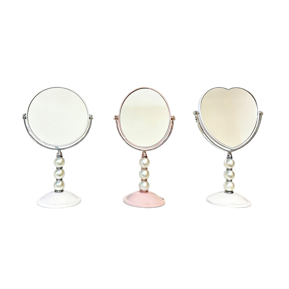 Luxury double-sided vanity mirror with pearl accents - elegant desktop makeup mirror for women, european style, magnifying, high-definition princess mirror