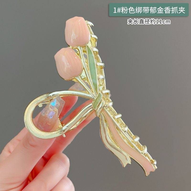2024 new arrival super fairy tulip hair clip, metal gripper on the back of the head, women's summer large classy shark clip