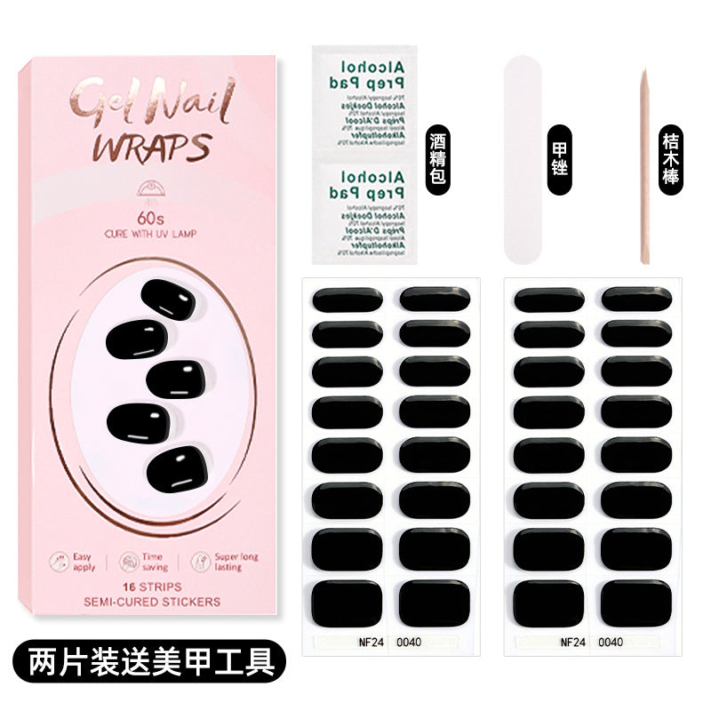 Zhengxiang custom gel nail stickers solid color 32 fingers two-piece set korean uv light semi-cured nail stickers waterproof
