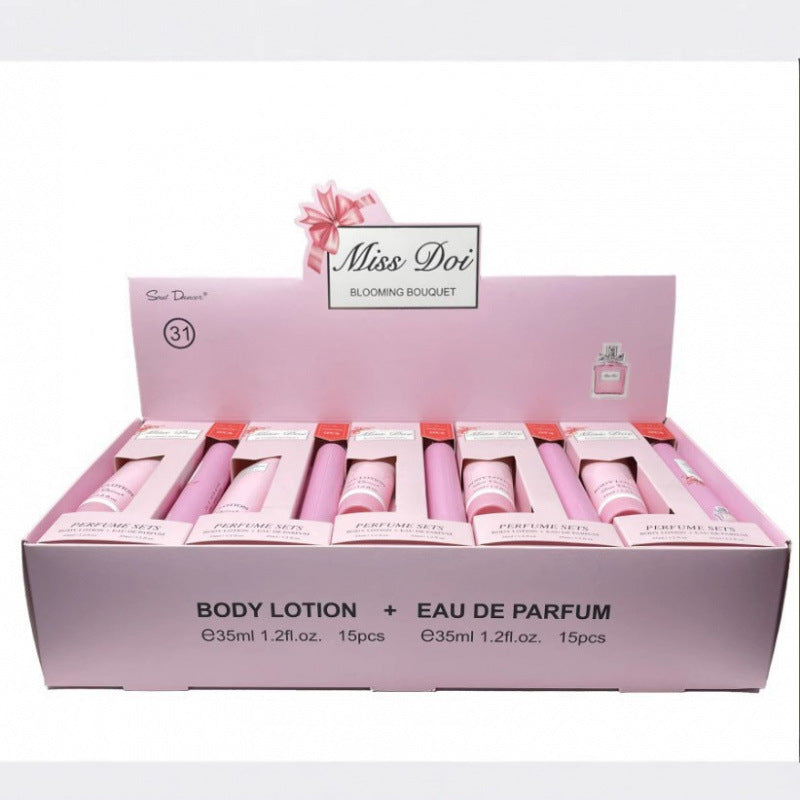 luxury perfume sample 35ml body lotion two-piece set, popular arabian women's perfume gift set