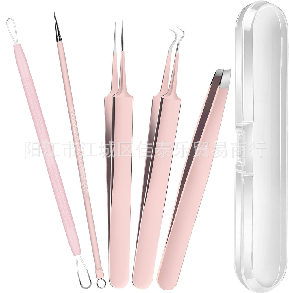 stainless steel oblique eyebrow clip super sharp cell clip straight clip hook clip three-piece set acne needle beauty set