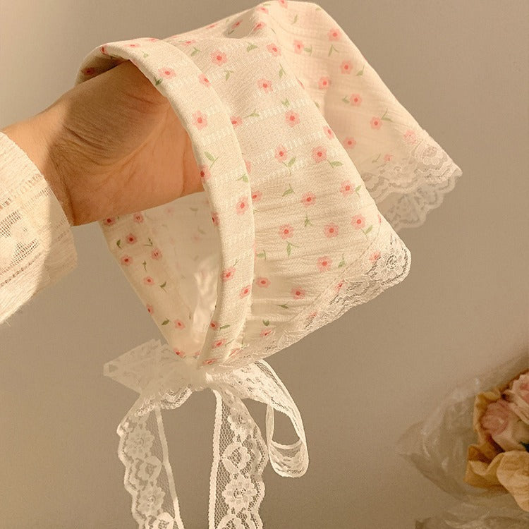 Korean style new fairy style all-over print lace tie-up women's headband - perfect for travel, outdoor activities, and sun protection - triangle scarf