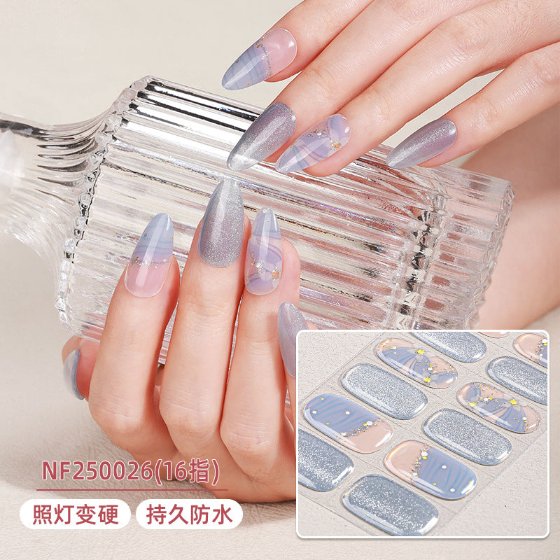 Zhengxiang cross-border gel manicure stickers cartoon cute waterproofgrids pattern flash japanese and korean uv half-baked nail stickers ins