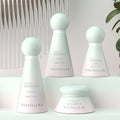 Custom cosmetic glass bottle set packaging: 120ml pump lotion & serum dispenser bottles, 50g cream jars