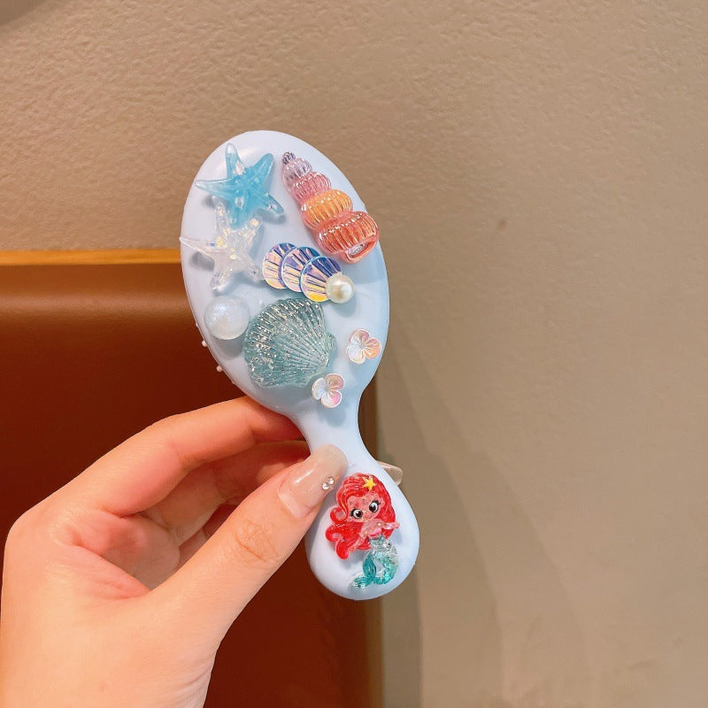 Kids' snow & ice cartoon air cushion comb - cute, portable, anti-static, gentle hair massage for girls, perfect for school