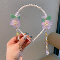 151-08#purple flower and green leaf pendant headband