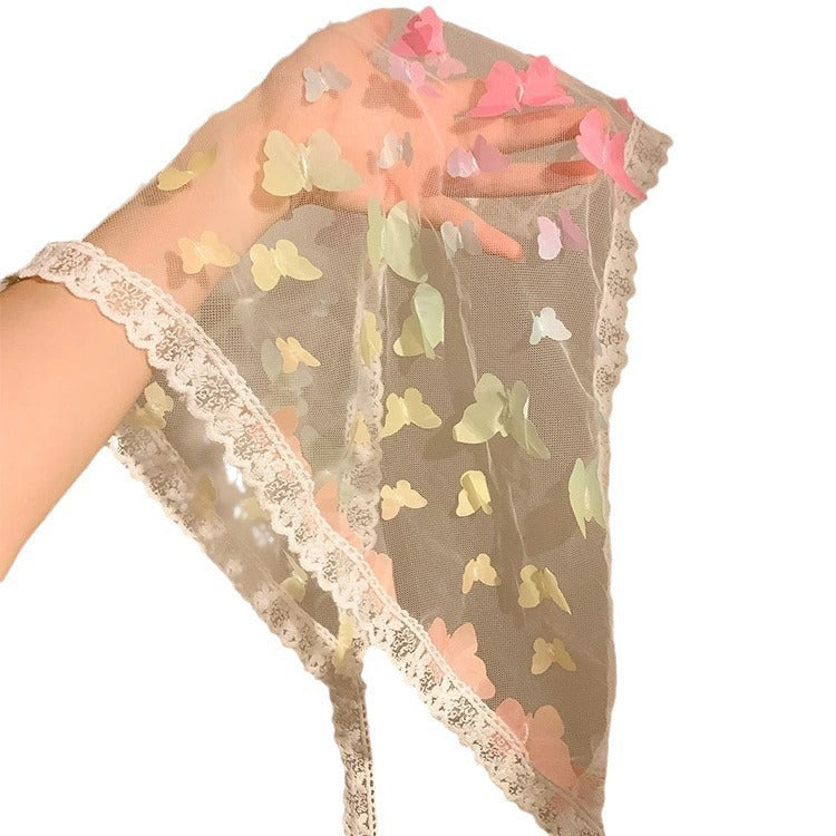 Dopamine romantic butterfly lace triangle headscarf women's headband french atmosphere hairband pastoral style seaside photography