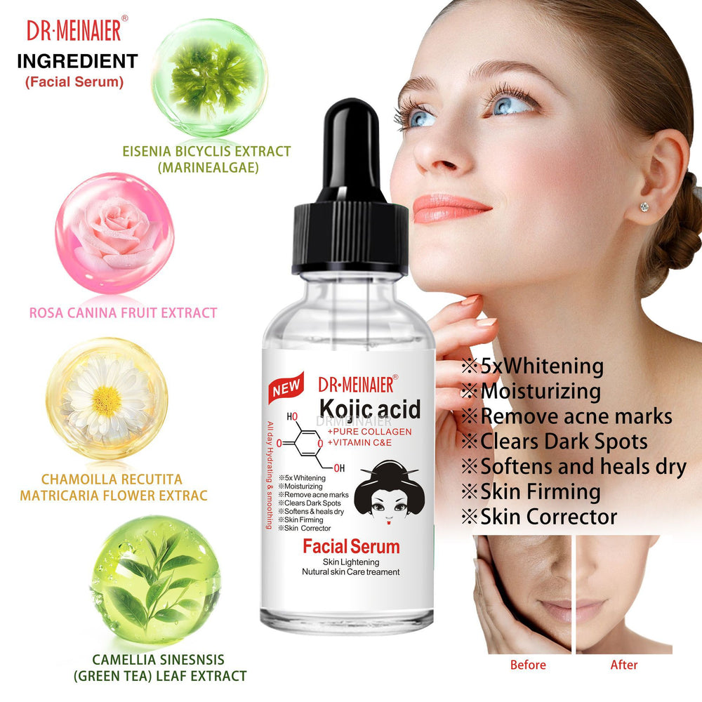 kojic acid serum - fades fine lines, repairs skin, facial care essence, firming and hydrating skincare