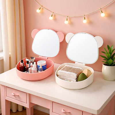 Dormitory dressing mirror desktop portable storage box all-in-one desktop for home cosmetic mirror plastic home storage mirror