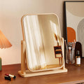 Folding makeup mirror - wooden desktop vanity mirror for home bedroom, rotating double-sided mirror, perfect for student dorms and beauty gurus