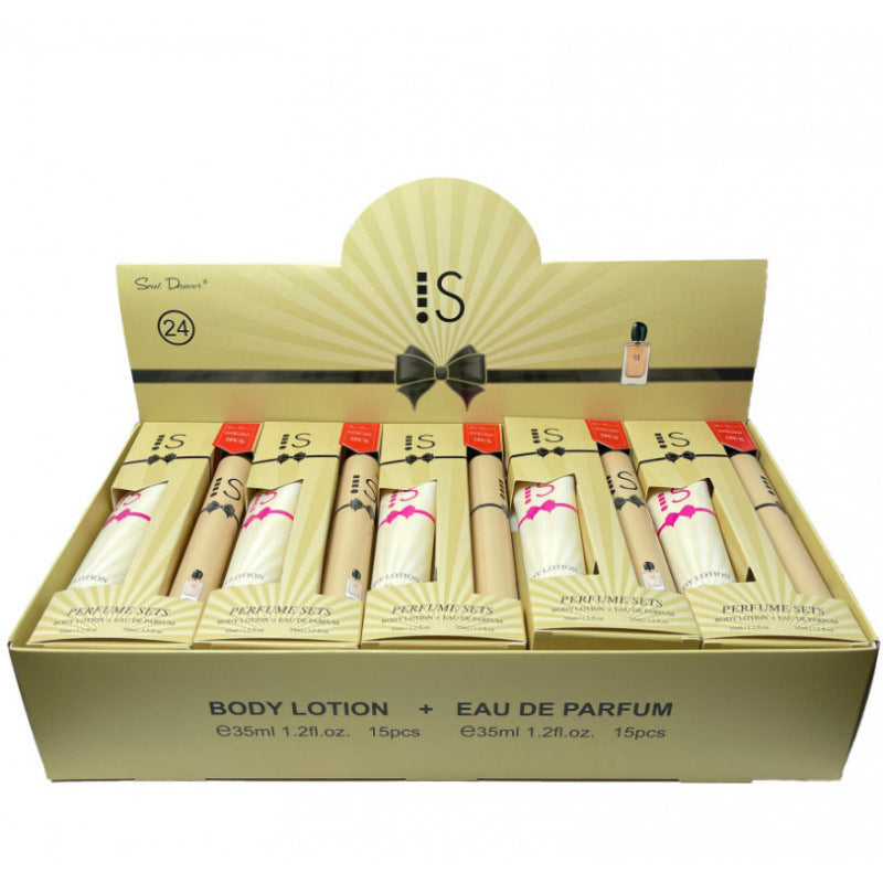 luxury perfume sample 35ml body lotion two-piece set, popular arabian women's perfume gift set