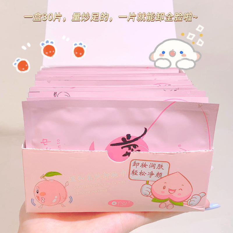 Otw peach gentle cleansing makeup remover wipes disposable individually packaged eye, face and lip makeup remover wipes 30 pieces