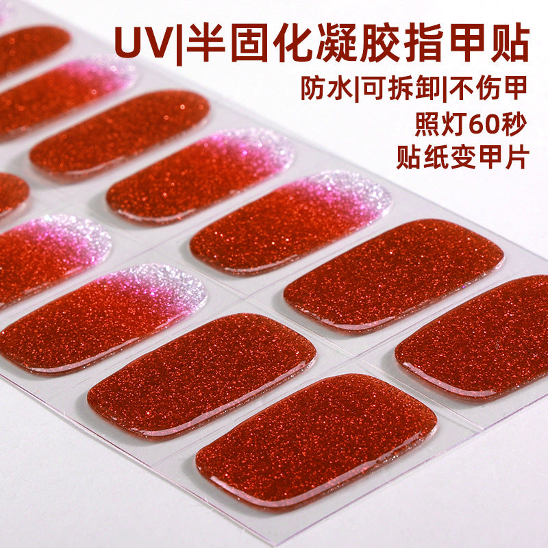 Zhengxiang custom gel nail art stickers french onion powder uv light hardening nail stickers semi-cured christmas wholesale