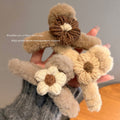 Handmade knitted wool flower hair claw clip - women's autumn/winter retro plush hair clip - sweet shark clip for back of head - hair accessory