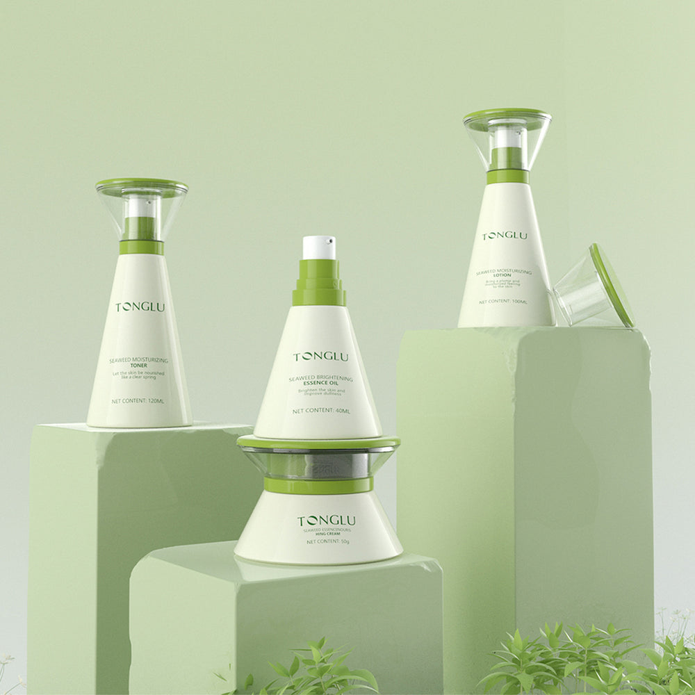Factory direct: cosmetic glass bottle packaging - 120ml gradient set, includes pump bottle for essential oils and conical jar for creams and lotions