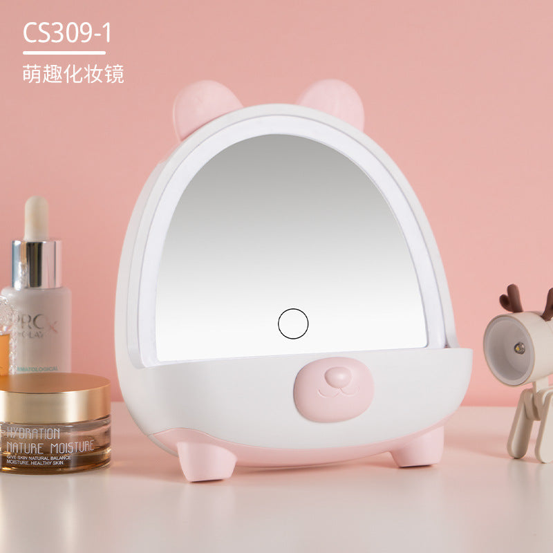 Cute makeup mirror portable mirror led rechargeable makeup mirror with light plastic storage home desktop home mirror