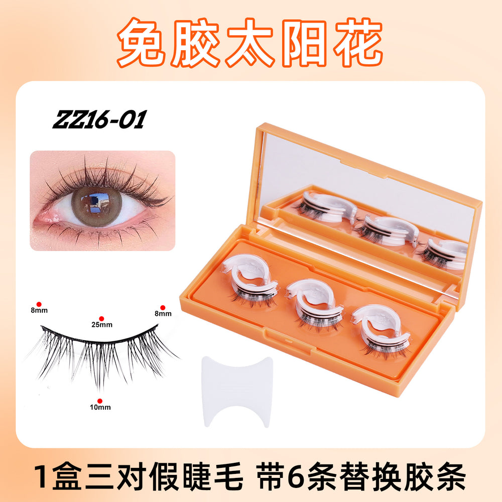 glue-free false eyelashes for natural women, 3 pairs of temperature-sensitive self-adhesive eyelash strips, sunflower eyelashes, one whole strip