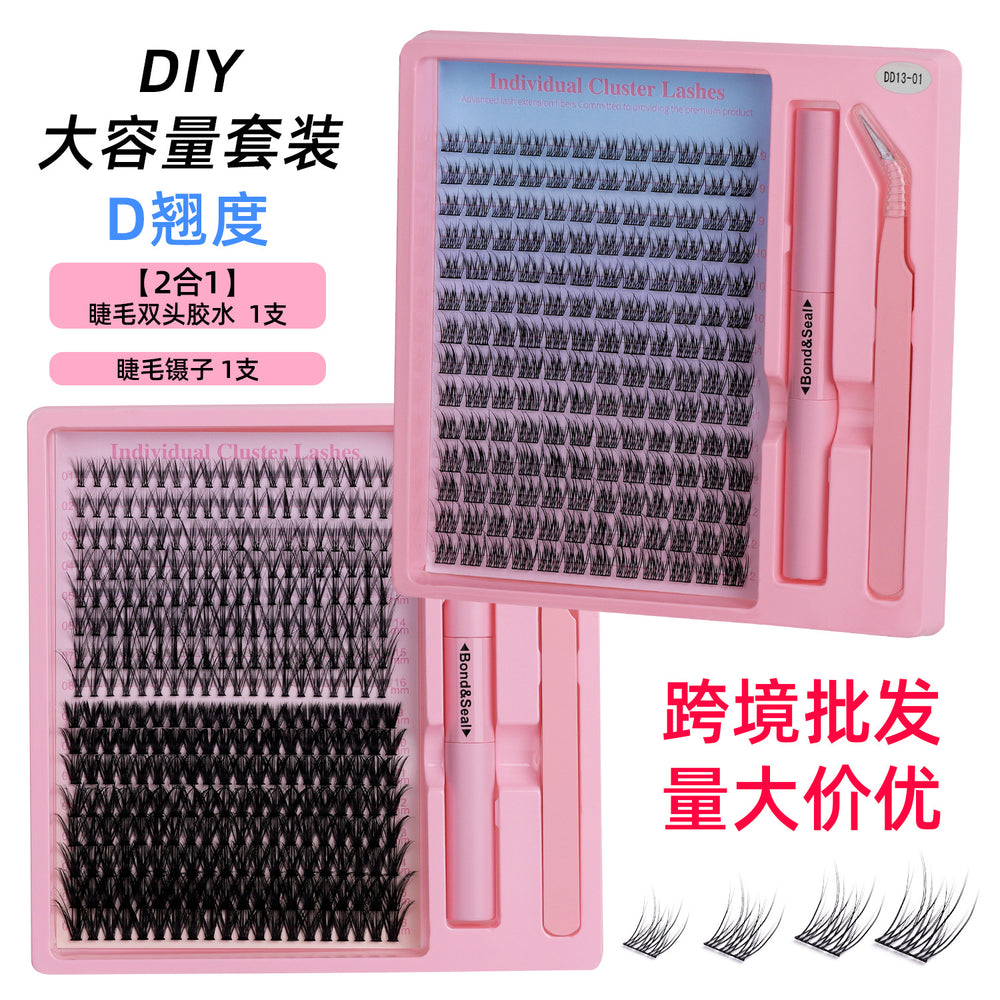 Export segmented fluffy false eyelashes fashiondiy thick chemical fiber single cluster glue style eyelash set soft hair