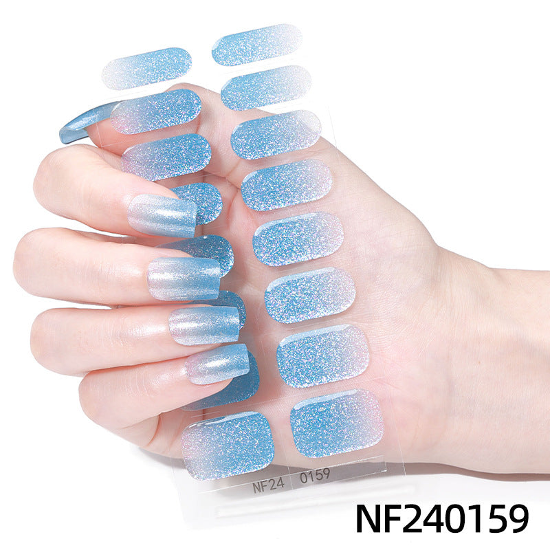 Zhengxiang customized gel manicure stickers gradient onion powder smudged ice transparent cross-border amazon french uv semi-baked nail stickers