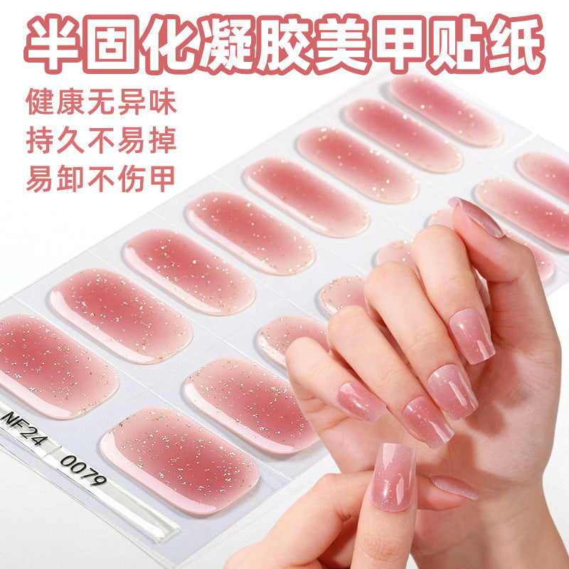 Zhengxiang custom gel nail art stickers waterproof uv light therapy nail polish film ins semi-cured nail stickers wholesale