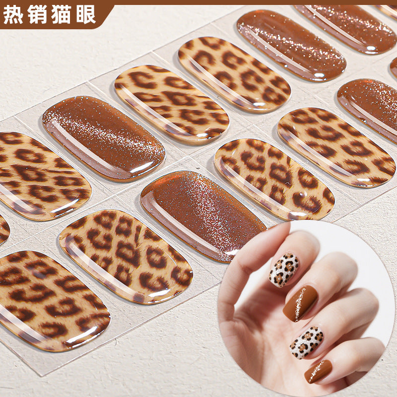Zhengxiang custom gel nail stickers - european & american leopard print, chasing light cat eye, sparkling uv light, semi-cured nail art stickers, waterproof