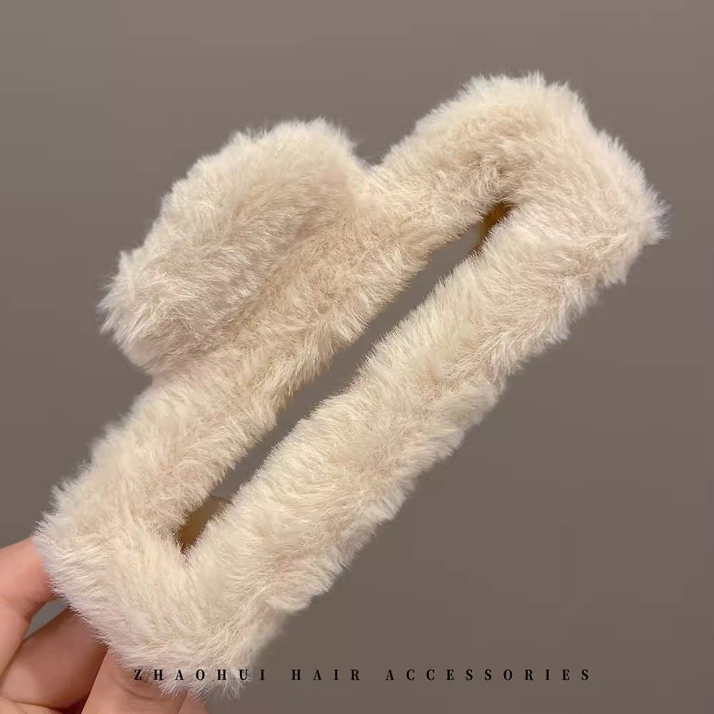 Fall and winter gripper coffee color large square stuffed hair clip for women's back of head hair clip shark clip hairpin headwear