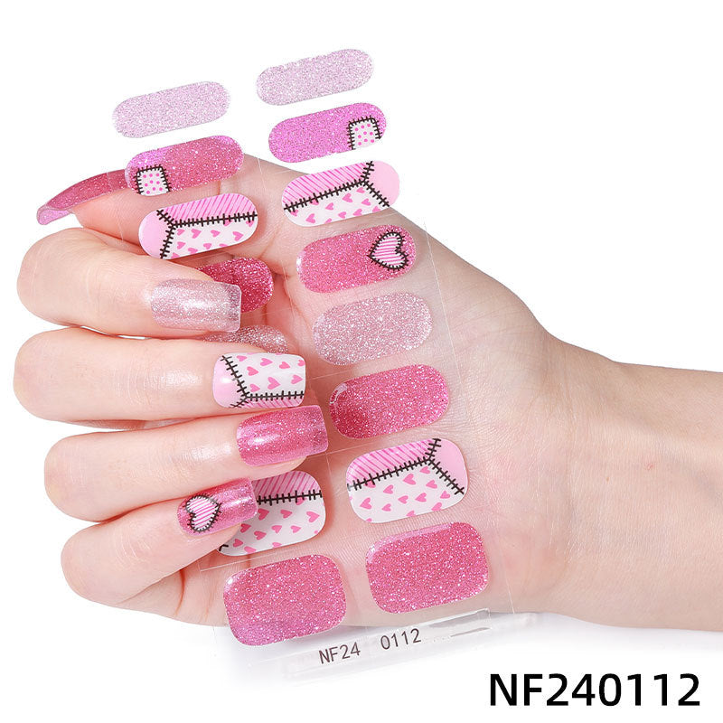 Zhengxiang factory customized gel nail art stickers ins cross-border uv second generation semi-baked semi-cured nail stickers amazon