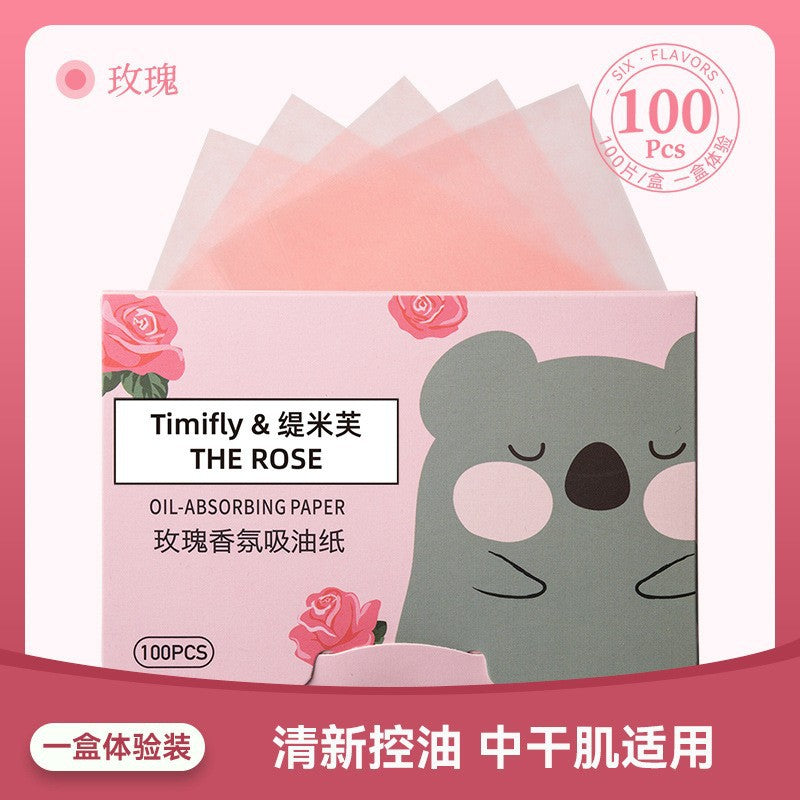 Facial oil-absorbing paper comes with powder puff, cosmetic mirror, facial oil-absorbing tissue, refreshing facial storage, portable 100 pieces