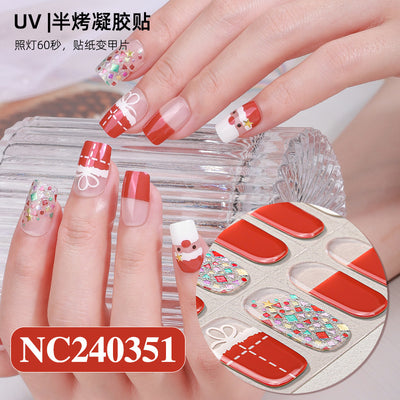 Zhengxiang custom christmas gel nail stickers - waterproof, sparkling, european & american style, uv semi-cured nail decals - cross-border wholesale