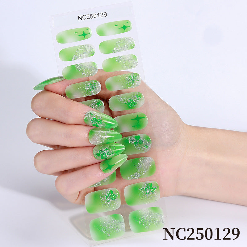 Zhengxiang custom gel nail stickers waterproof st. patrick's day cross-border fashionuv semi-cured nail stickers gel