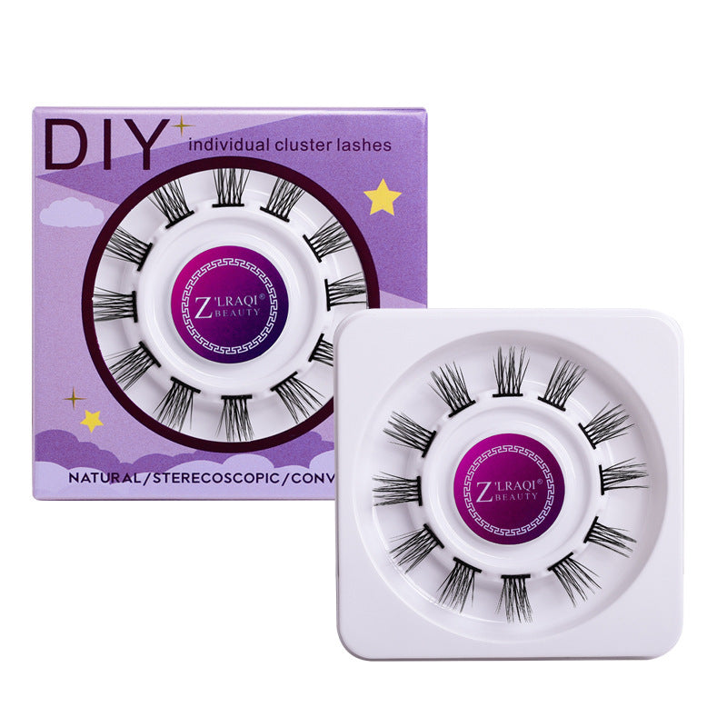 Segmented false eyelashes without glue, single cluster of hard stems can support double eyelids, european and american slender comic eyelashes glue style