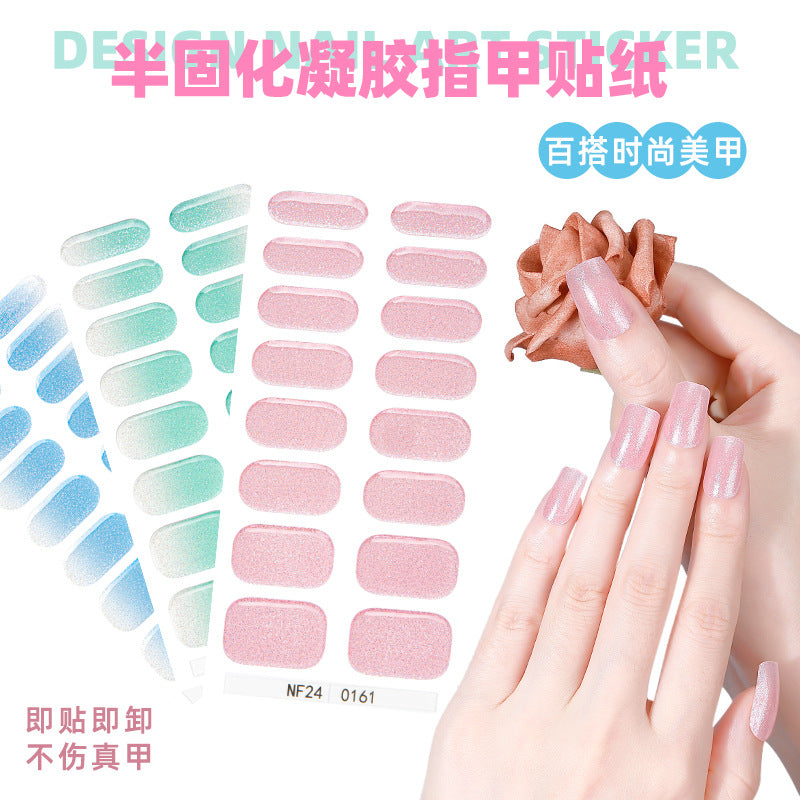 Zhengxiang customized gel manicure stickers gradient onion powder smudged ice transparent cross-border amazon french uv semi-baked nail stickers