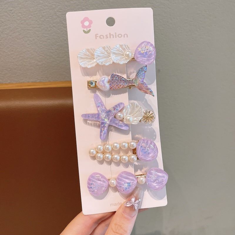 New ocean series mermaid princess hair accessories - starfish & seashell hair clips, cute kids' bang clips, alligator clips