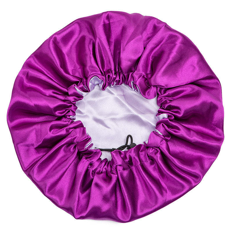 hot-selling color double-layer satin nightcap elastic elastic adjustment buckle round hat beauty hair care hat wash shower cap