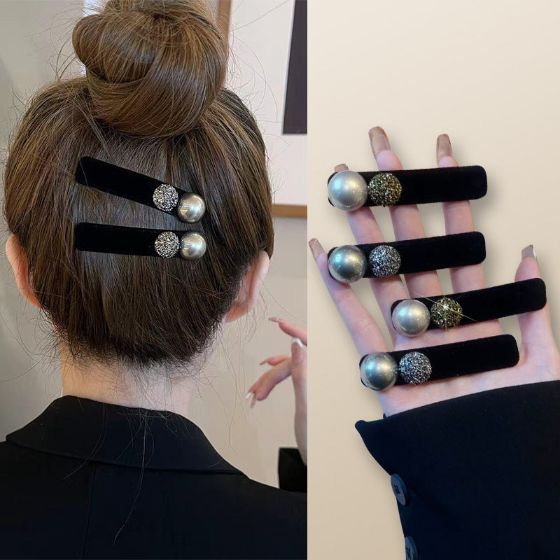 Korean new arrival velvet beads one-word clip classy inlaid hair clip casualeasiest for match duckbill clip side hair clip popular