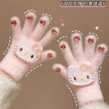 New cartoon cat diamond yarn gloves - windproof, cold-proof, warm kids' gloves - matching family plush knit finger gloves