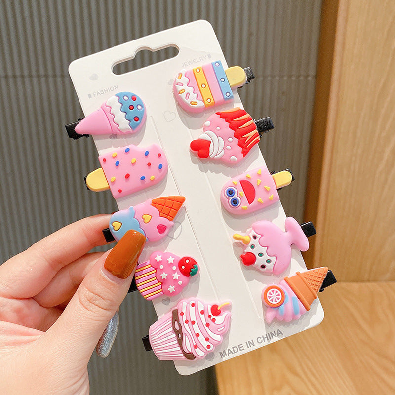 Korean style new children's fruit hair clips rainbow bobby pins mermaid side clips ice cream hair clips cute baby hair accessories
