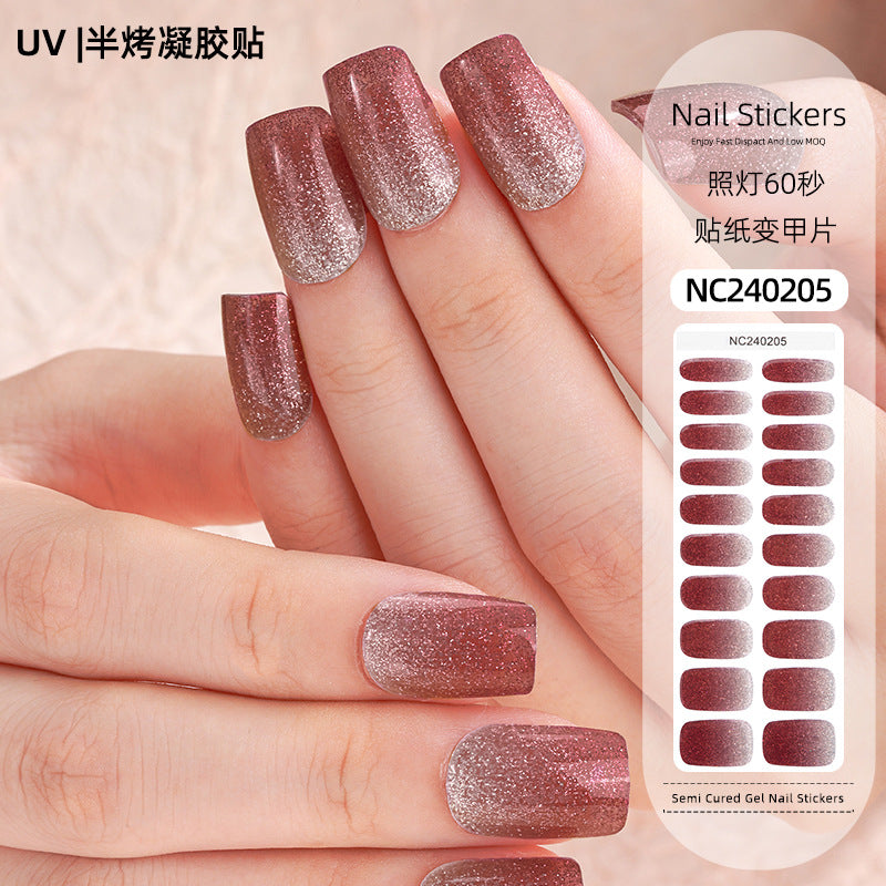 Zhengxiang custom gel nail art stickers french onion powder uv light hardening nail stickers semi-cured christmas wholesale