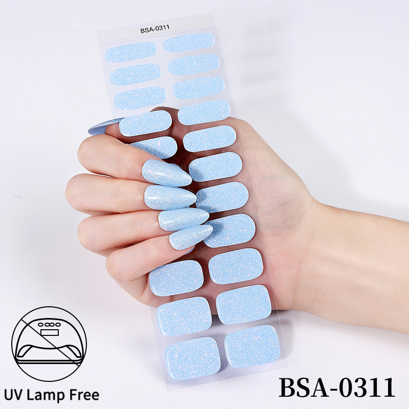 fashion gel nail stickers no bake flash onion powder nail art stickers uv-free gel nail wraps
